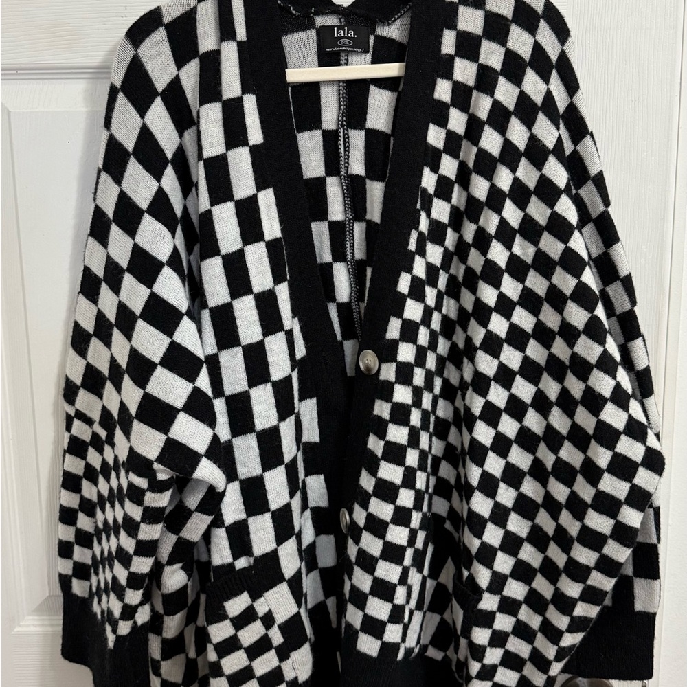 Dressed in LALA Black and White Checkered Cardigan